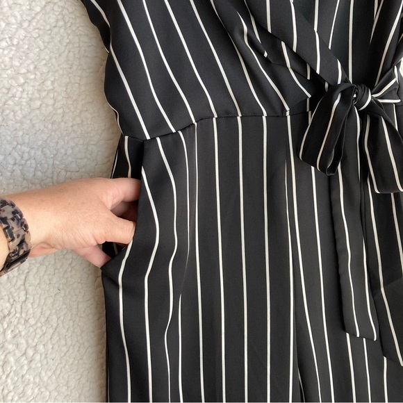 Revamped Women's black and white striped spaghetti strap jumpsuit, Sz S - Picture 7 of 16